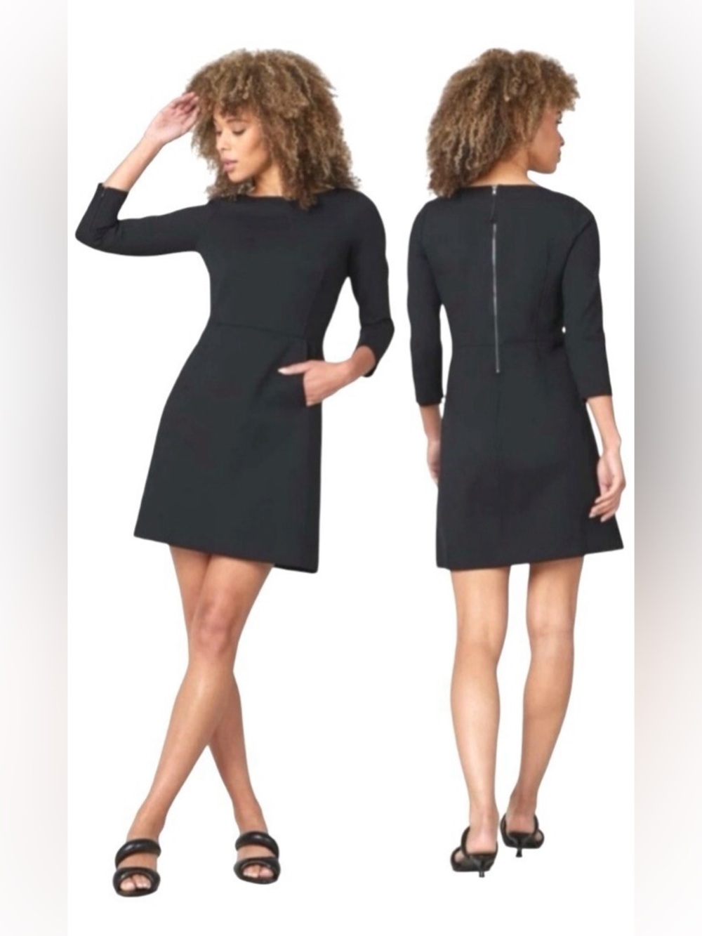 SPANX The Perfect Shift Black Ponte Knit 3/4 Sleeve Zipper Pockets Women's L/G